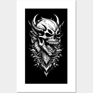 Black and White Morbid Skull Posters and Art